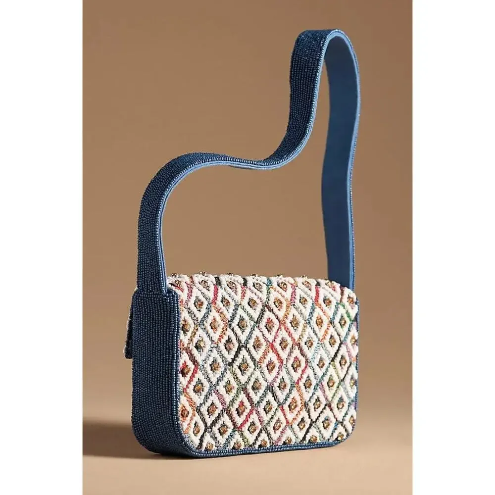Anthropologie Maeve Fiona Beaded Bag Shoulder Straps Blue - Picture 2 of 9
